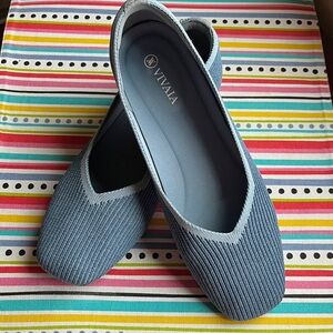 blue ballet-style slip-ons